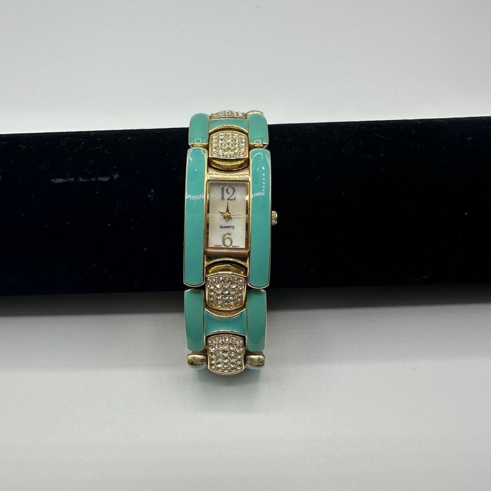 Adrienne Gold Turquoise Crystal Bling Watch